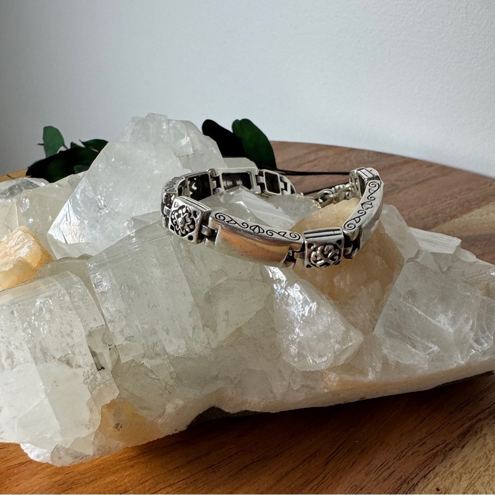 Brighton Tribeca Silver Plated Scroll Bar Link Patterned Bracelet